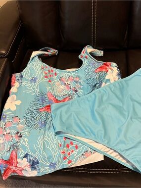 Light Blue Floral & Starfish Tankini Bikini Set